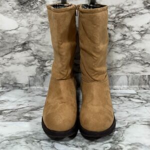 Muk Luks Boots Women's 6 Brown Flat Acrylic Side Zipper Round Toe Ankle WPL 6134